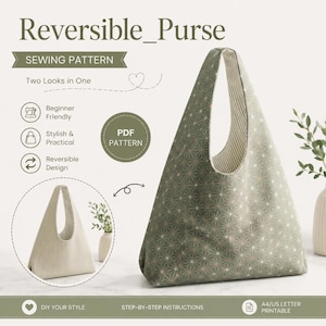 Reversible Purse Sewing Pattern PDF | Japanese Knot Bag Pattern | Reversible Tote Bag Pattern | DIY Shoulder Bag | Instant Download