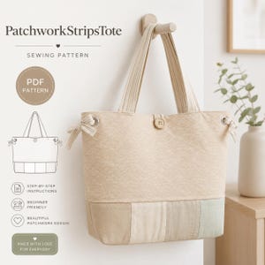 Patchwork Strips Tote Bag Sewing Pattern PDF | Quilted Tote Bag Pattern | Beginner Tote Bag Pattern | DIY Fabric Tote Tutorial