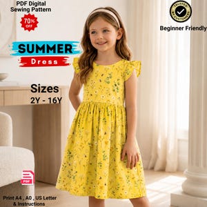 Girls Summer Dress Sewing Pattern PDF, Flower Girl Dress, Tiered Floral Dress, Flutter Sleeve Dress, Toddler Dress Download
