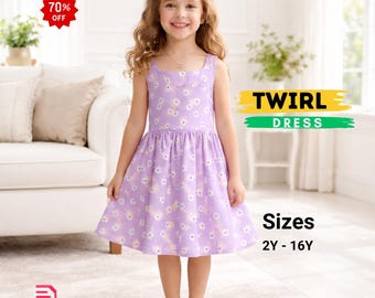 Patrón de costura de vestido de verano para niñas en PDF / Patrón de vestido con vuelo / Patrón de vestido fácil para principiantes / Patrón de vestido infantil para descarga instantánea