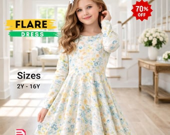 Patrón de costura en PDF para vestido acampanado de niña / Patrón de vestido infantil de manga larga / Vestido de fiesta con falda circular / Tutorial sencillo para vestido con corpiño y cremallera