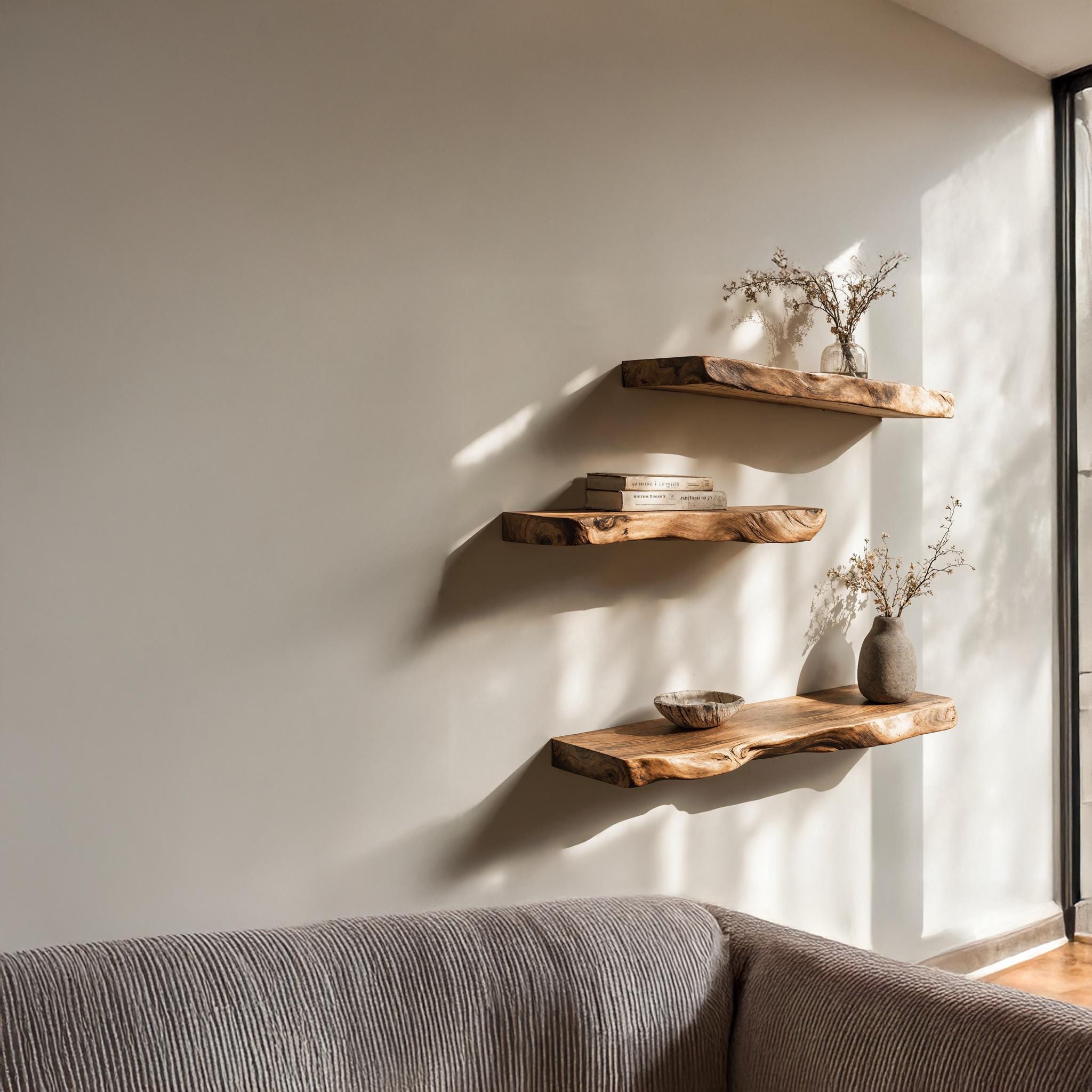Photo inspiration: Picture Idea: Reclaimed Live Edge Shelf Farmhouse Floating Corner Shelf Mid Century