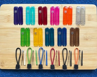 Victorinox 58mm "Transparent" Replacement Scales (Handles) and Accessories - Tweezers, Toothpick & Lanyard - SAK-  for Classic SD, MiniChamp