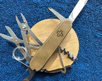 Custom SAK 91mm Deluxe Tinker Plus Mod , Brass Scales , Dark Green G10 liners,  Custom Multi-tool For Victorinox