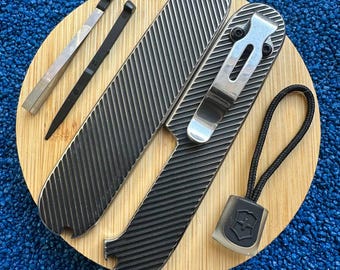 Custom Titanium SAK Scales 91mm • Built-in Pocket Clip & Lanyard Set