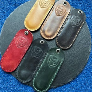 Handgjord läderslida för Victorinox 91 mm med karbinhake (2-3 lager), läderslida för schweizisk armékniv, EDC, Tinker, Climber