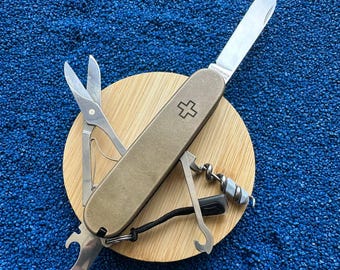 Custom SAK 91mm Compact Mod, Brass Scales , Black G10 Liners, Custom Multi-tool For Victorinox