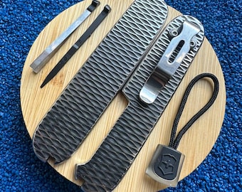 Titanium Scales for 91mm Victorinox with Clip, Lanyard, Tweezers & Toothpick