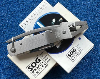Herramienta multiusos SOG ToolClip vintage – Seki Japan – Artículo EDC de colección raro – Caja y manual originales
