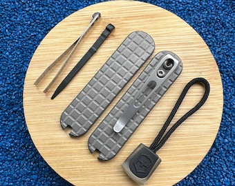 Custom Titanium Scales for 58mm Victorinox | Complete Upgrade Parts Kit Fits Swiss Army Knife with Lanyard & Tools