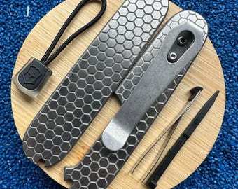Cachas de titanio con clip de bolsillo para cuchillo de 91 mm - Juego personalizado completo con cordón de paracord