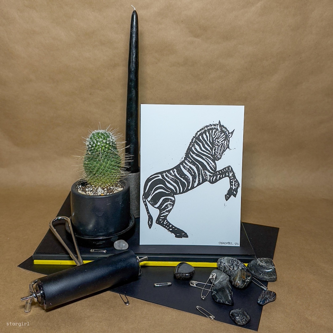 Zebra Linocut Block Print | 5x7