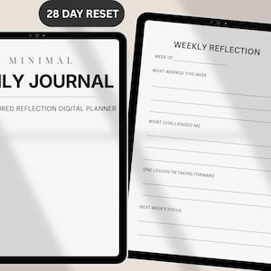 iPad用ミニマルデジタルジャーナル | 28日間構造化プランナー | 毎日と毎週の振り返り | 日付なしGoodNotes PDF