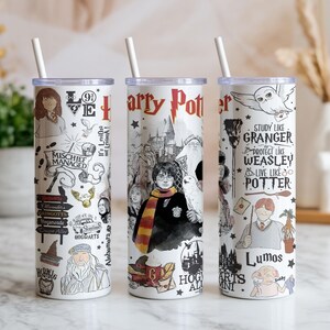 Harry Potter Alumni Tumbler Wrap PNG | Trollkarlsskolans magiska collage 20oz smal tumbler sublimeringsdesign | Digital nedladdning