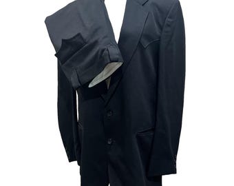 Vtg CIRCLE S 2pc Suit Set Blazer 42L & Pant 32x34 Rockabilly USA Black Western