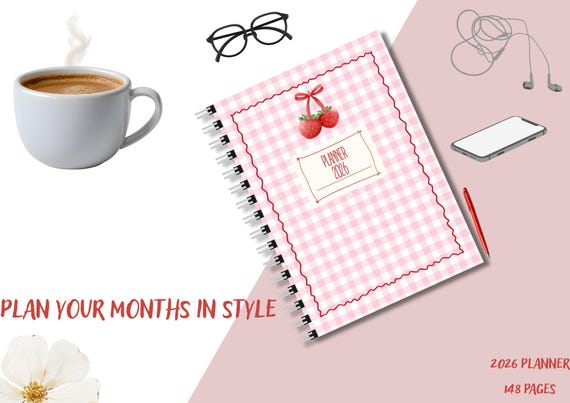 2026 Digital planner PDF pastel kawaii planner for monthly weekly and notes planning