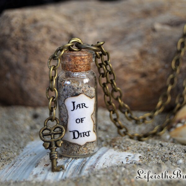 Jar of Dirt Necklace and Key Charm for Pirate Jewelry and Cosplay, Pirates of the Caribbean, Jack Sparrow and Tia Dalma, Disney Inspired