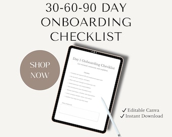 30-60-90 Day Onboarding Checklist for Employees | New Hire First 90 Days Planner | New Job Checklist | Editable Canva