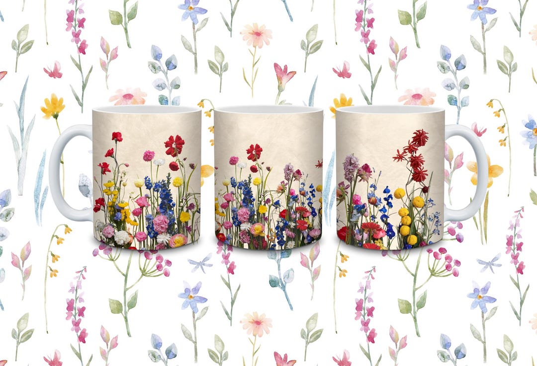 Wildflower Meadow Mug - Colourful Floral Coffee Cup - Botanical Garden ...