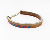 SALE - Leather Bracelet in Tan with Pink and Blue, "The Pecos Handpainted"