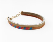 SALE - Leather Bracelet in Tan with Pink and Blue, "The Pecos Handpainted"