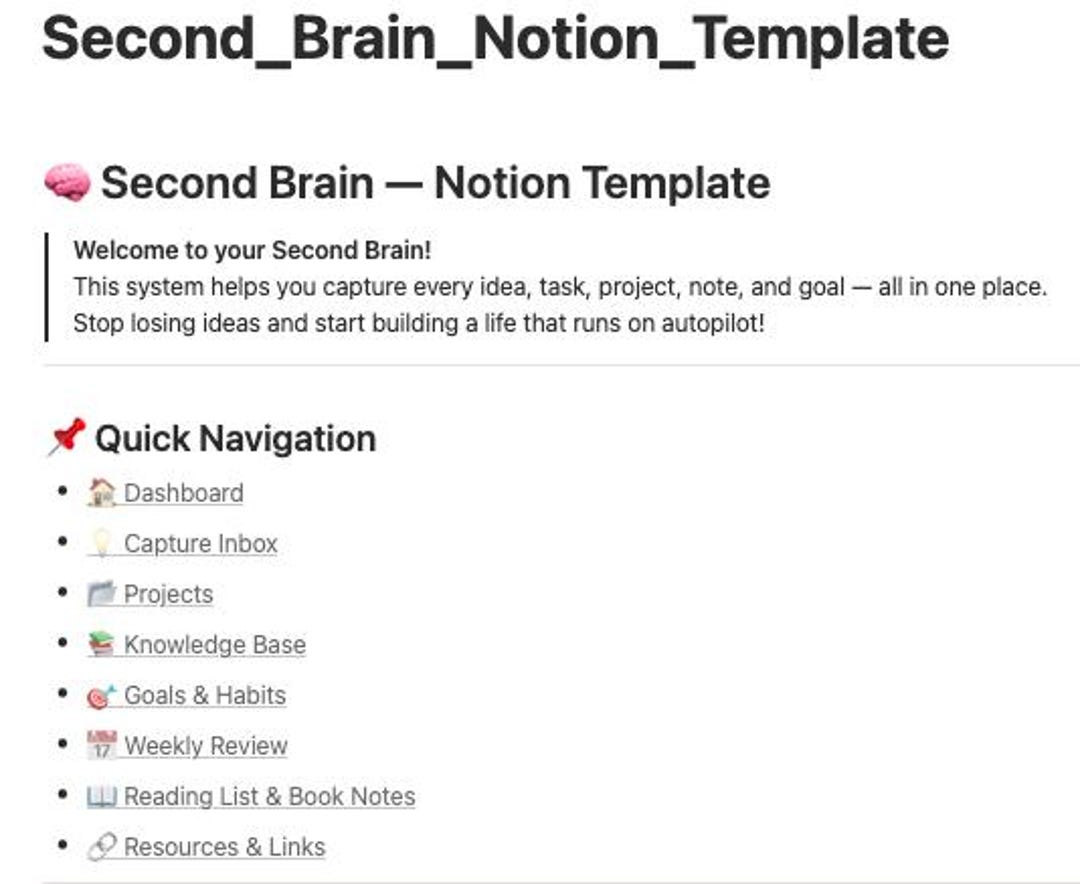 Second Brain Notion Template | Digital Life Planner (digital Download ...