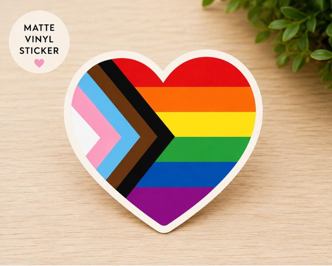 Progress Pride Heart Sticker | LGBTQ+ Pride Flag Heart Decal ...