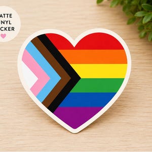 Autocollant Cœur Fierté Progressiste | Autocollant Drapeau Arc-en-ciel Inclusif (Vinyle Mat)