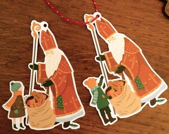 St Nicolas Gift Tags: Textured Paper, Holiday Decor (Set of 2)