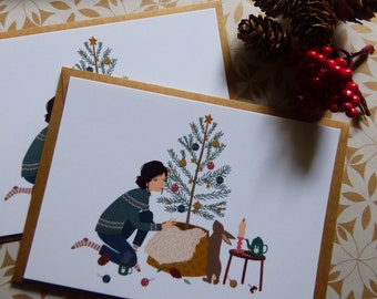 Set of 2 "Under the Christmas tree" postcards. Perfect for rabbit lovers !