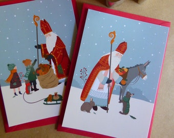 Lot de 2 cartes postales "Saint Nicolas", fête des enfants