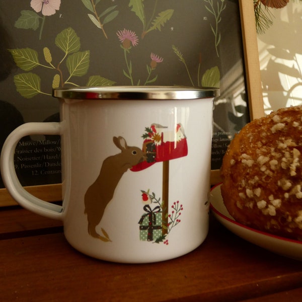 Christmas bunny enamel mug. A must-have for every bunny lover!