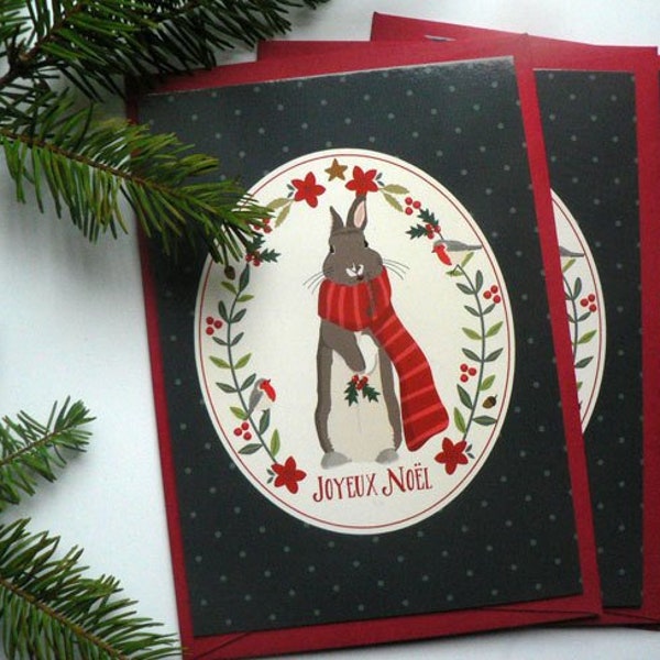 Set of 3 Christmas bunny greeting cards