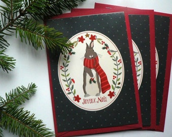 Lot de 3 cartes de voeux Lapin de Noël