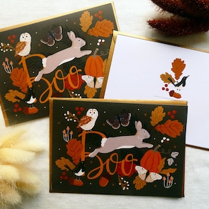 Lot de 2 cartes de voeux Halloween. Cartes d'Halloween parfaite pour les amoureux des lapins et de la nature !