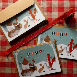 Lot de 2 cartes de Noël. Animaux de la forêt.