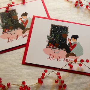 Lot de 2 cartes postales "Let it snow". Pour les amoureux des lapins !