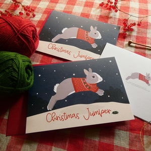 Lot de 2 cartes de vœux "Christmas Jumper". Carte de Noël idéale pour les amoureux des lapins !