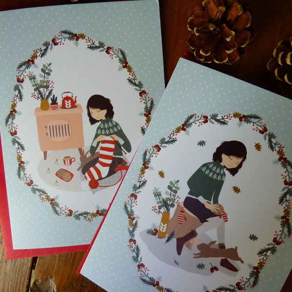 Set of 2 Christmas Greeting cards. Perfect for rabbit lovers !