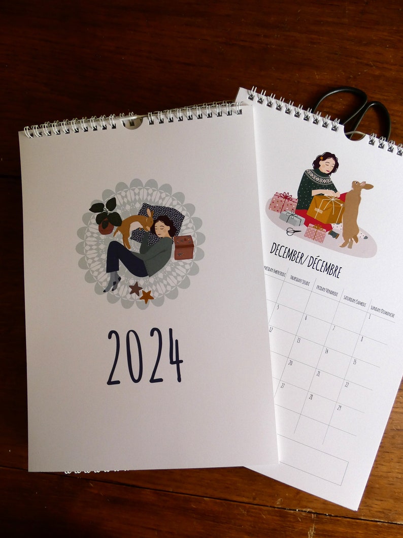 2024 calendar. House rabbit Calendar. Perfect Christmas ou Birthday Gift idea for rabbit lovers 2024 Illustrated A4 Wall Calendar. image 1