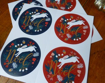 Set of 8 round Christmas stickers featuring a white Christmas Rabbit. Perfect for rabbit lover gifts !
