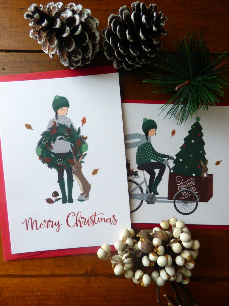 Merry Christmas postcards. Set of 2 festive postcards. Perfect for rabbit lover image 2