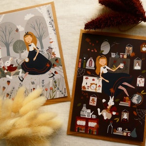Lot de 2 cartes postales "Alice au pays des merveilles