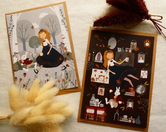 Set of 2 Alice in Wonderland postcards