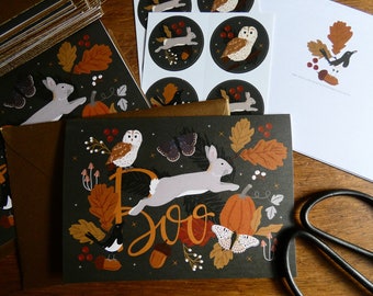 Lot de 2 cartes de voeux Halloween. Cartes d'Halloween parfaite pour les amoureux des lapins et de la nature !