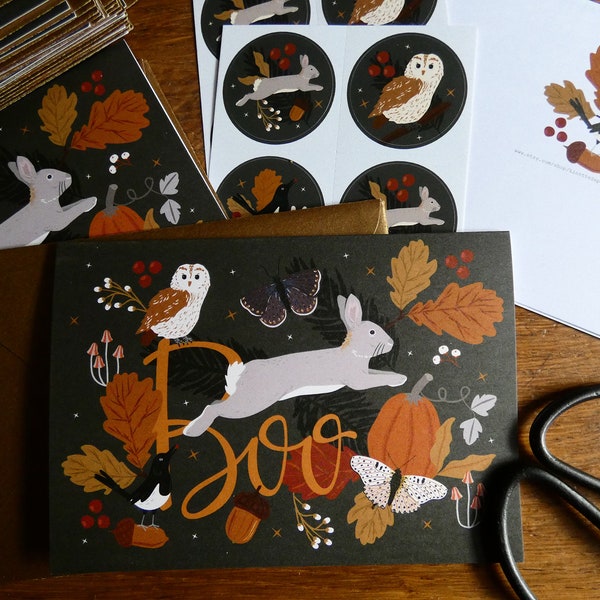 Lot de 2 cartes de voeux Halloween. Cartes d'Halloween parfaite pour les amoureux des lapins et de la nature !