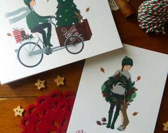 Merry Christmas postcards. Set of 2 festive postcards. Perfect for rabbit lover !