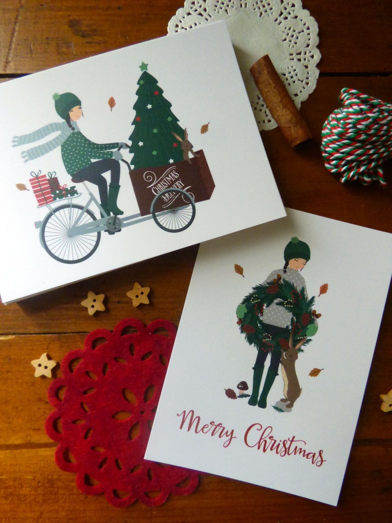 Merry Christmas postcards. Set of 2 festive postcards. Perfect for rabbit lover image 1