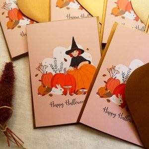Lot de 2 cartes Happy Halloween avec enveloppes dorées. Pour les amoureux des lapins.