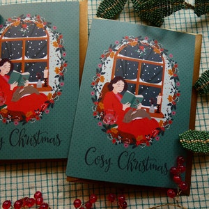 Lot de 2 cartes de voeux Cozy Christmas. Cartes de Noël. Parfaites pour les amoureux des lapins !